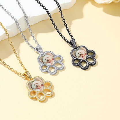  Personalized Picture Dog Paw Necklace with CZ in Different Colors