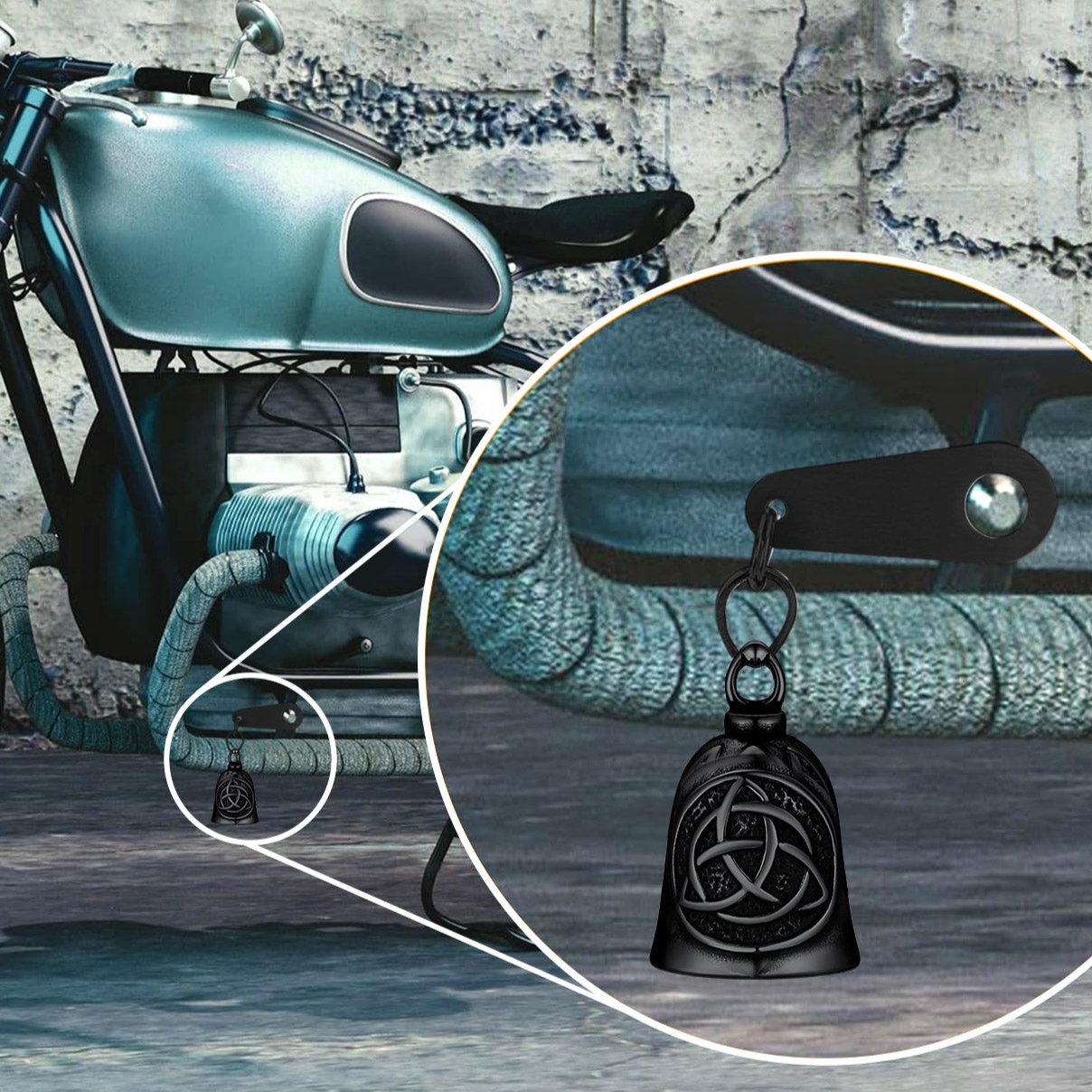 Custom Celtic Triquetra Trinity Knot Gremlin Guardian Bell for Motorcycles