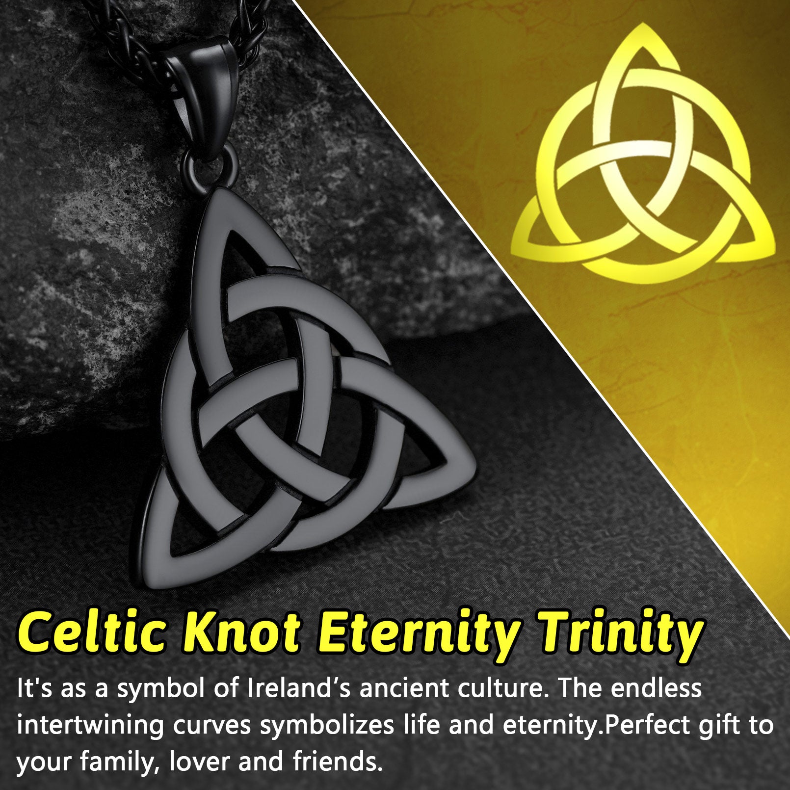 Irish Celtic Trinity Knot Stainless Steel Necklace for Men