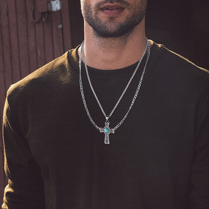 Turquoise Celtic Cross Pendant Necklace For Men