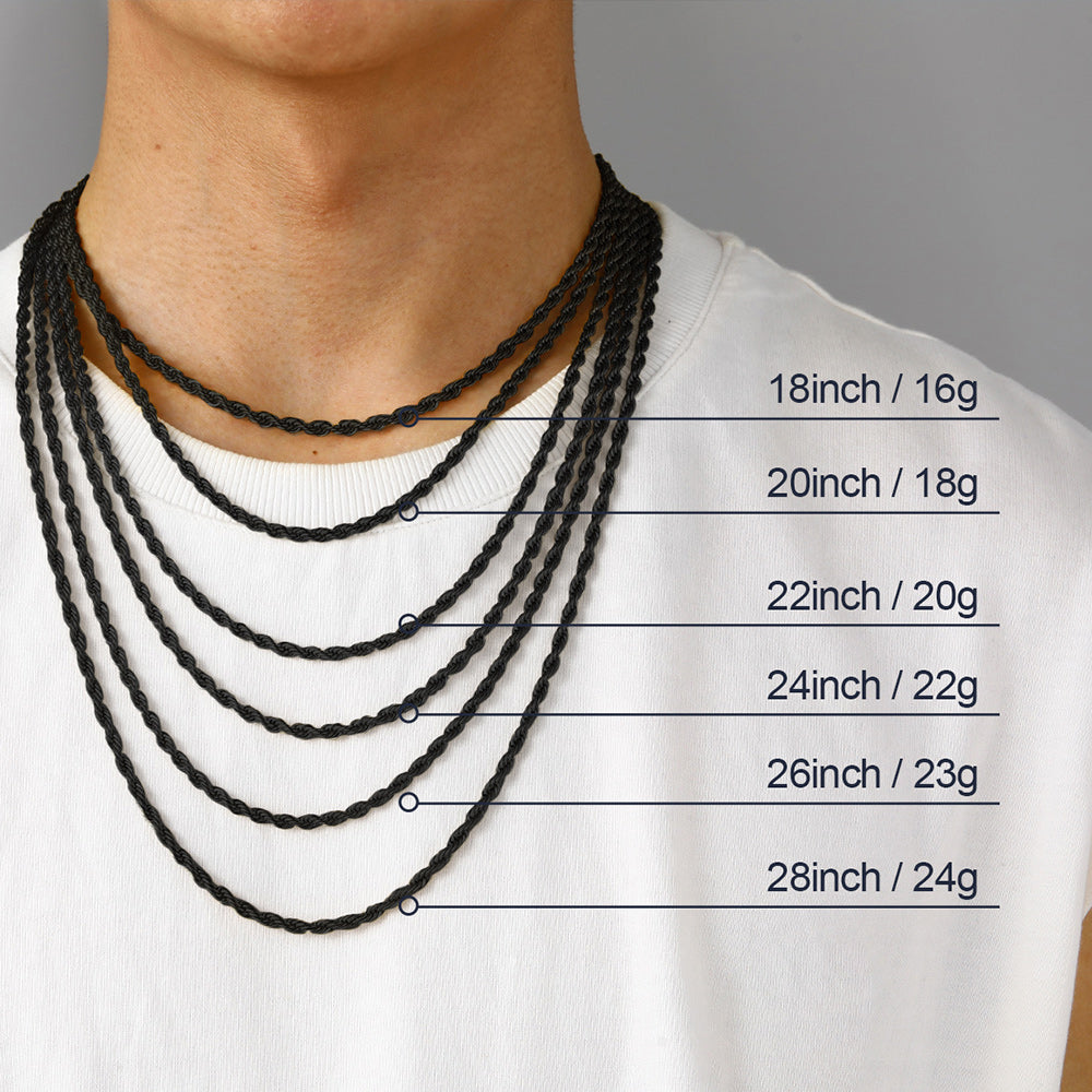 3MM Figaro Twisted Rope Chain Link Necklace for Men