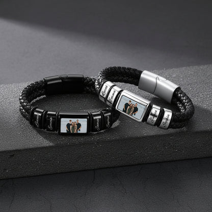 Custom photo name leather bracelets in multiple leather color options