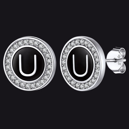A-Z Initial Letter CZ Sterling Silver Stud Earrings FaithHeart