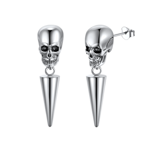 Punk Spike Skull Earrings for Men - Silver