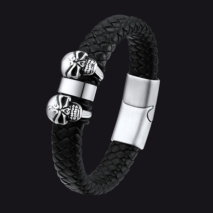 FaithHeart Black Leather Personalised Name Beads Bracelets for Men FaithHeart