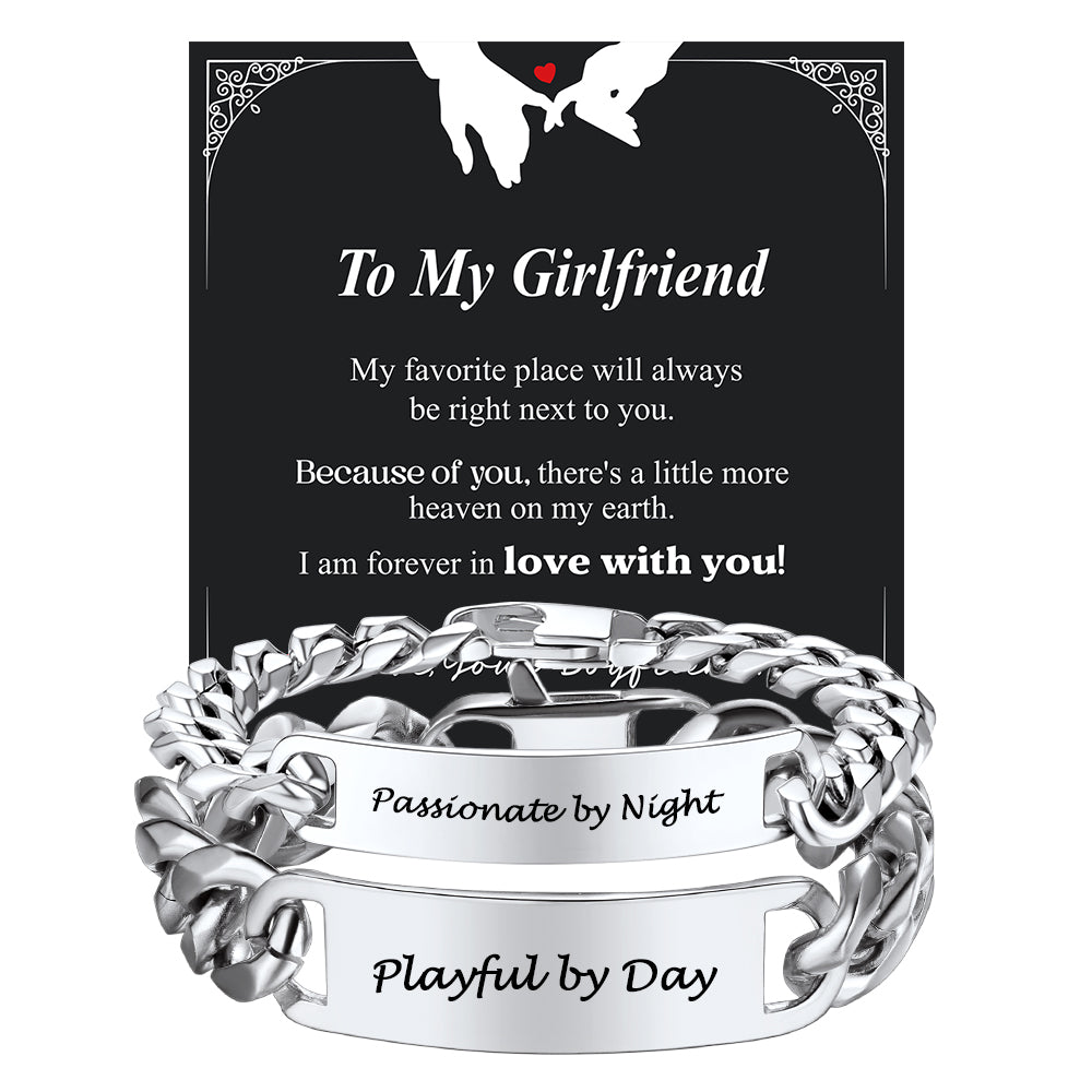 Engraving Nameplate Cuban Link Chain Bracelet for Couple Men Women