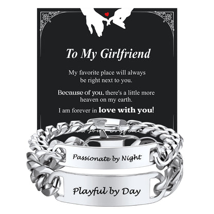 Engraving Nameplate Cuban Link Chain Bracelet for Couple Men Women