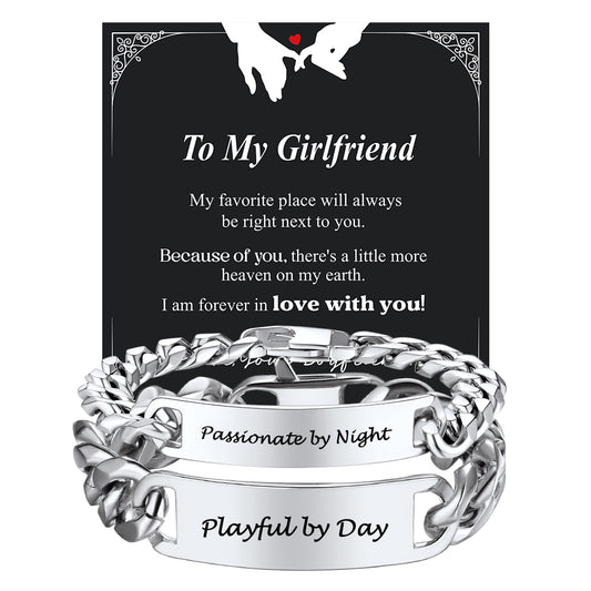 Engraving Nameplate Cuban Link Chain Bracelet for Couple Men Womenimg
