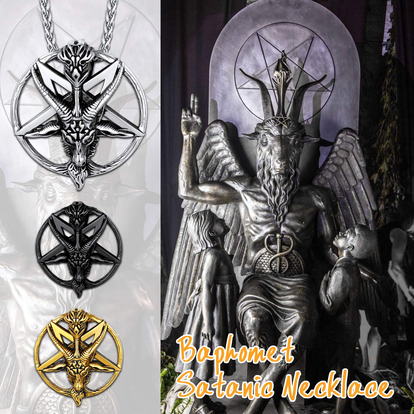 Satanic Baphomet Goat Pentagram Necklace for Men Women