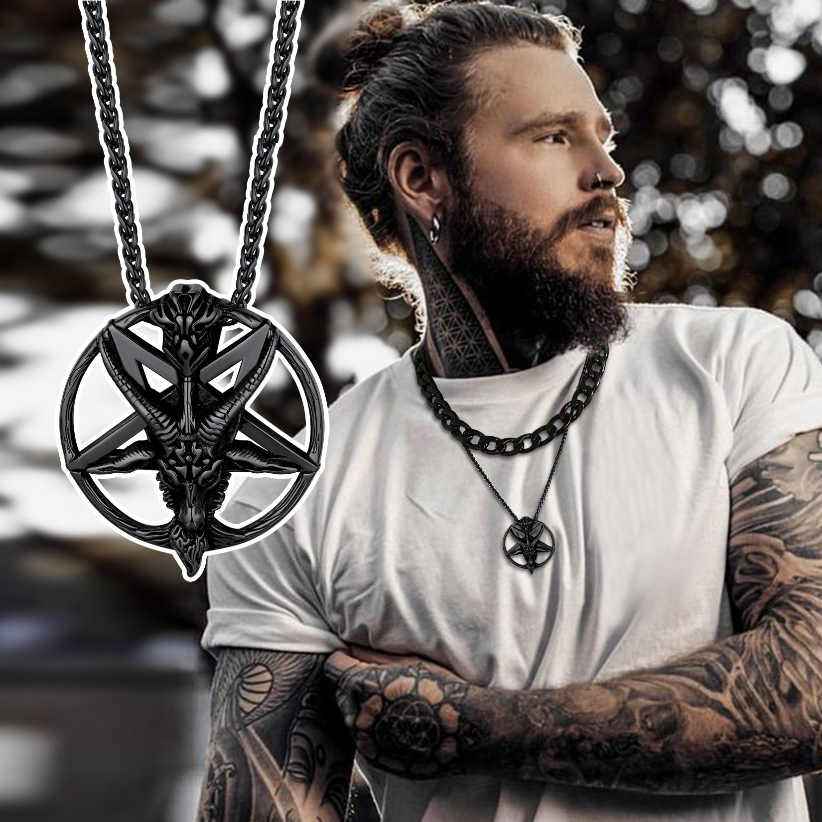 Satanic Baphomet Goat Pentagram Necklace for Men Women
