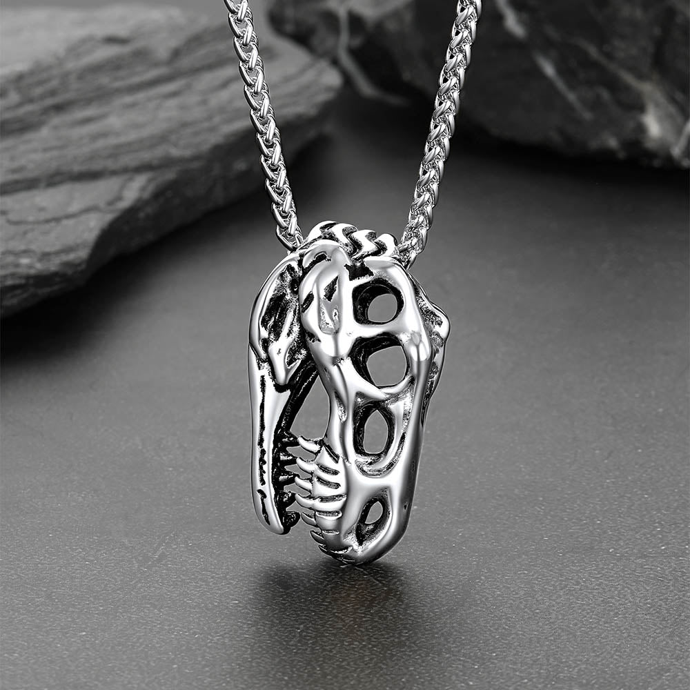 T-Rex Skull Necklace for Men | Stainless Steel – FaithHeart Jewelry