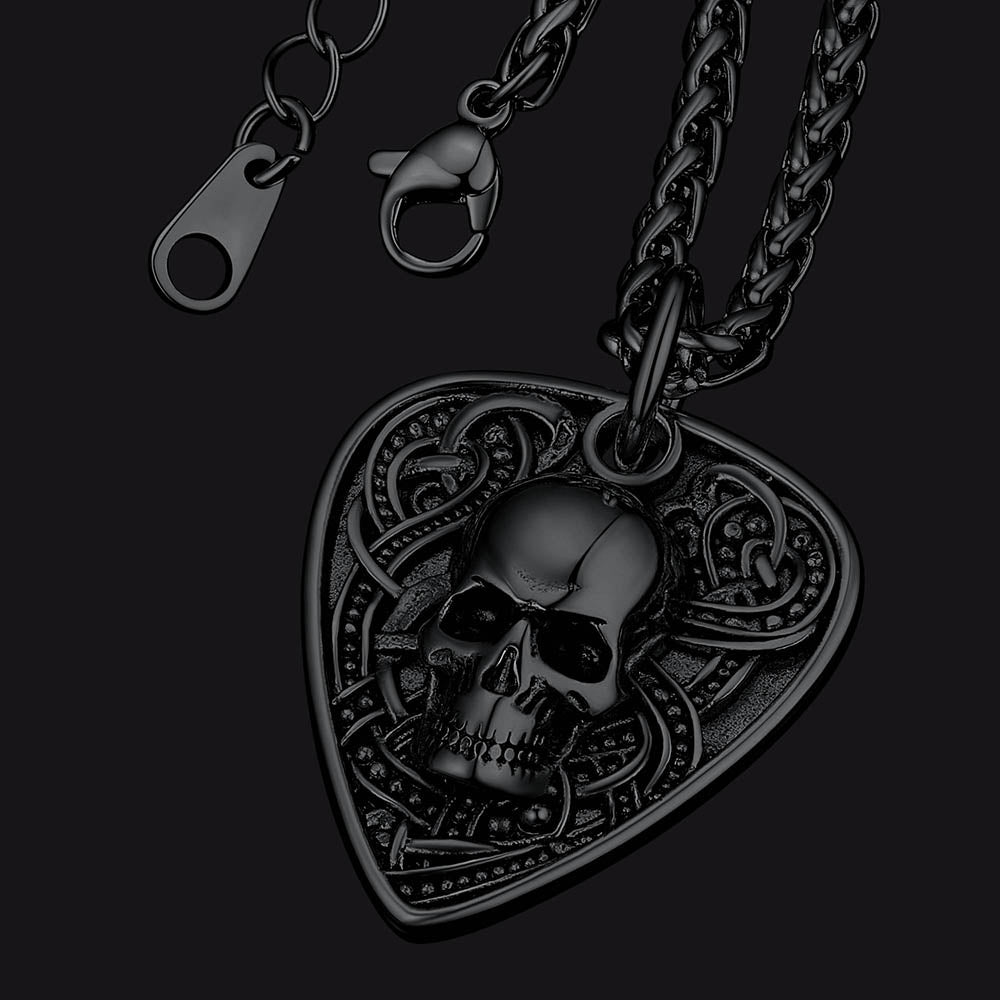 FaithHeart Vintage Skull Shield Pendant Necklace Stainless Steel Gothic Jewelry FaithHeart
