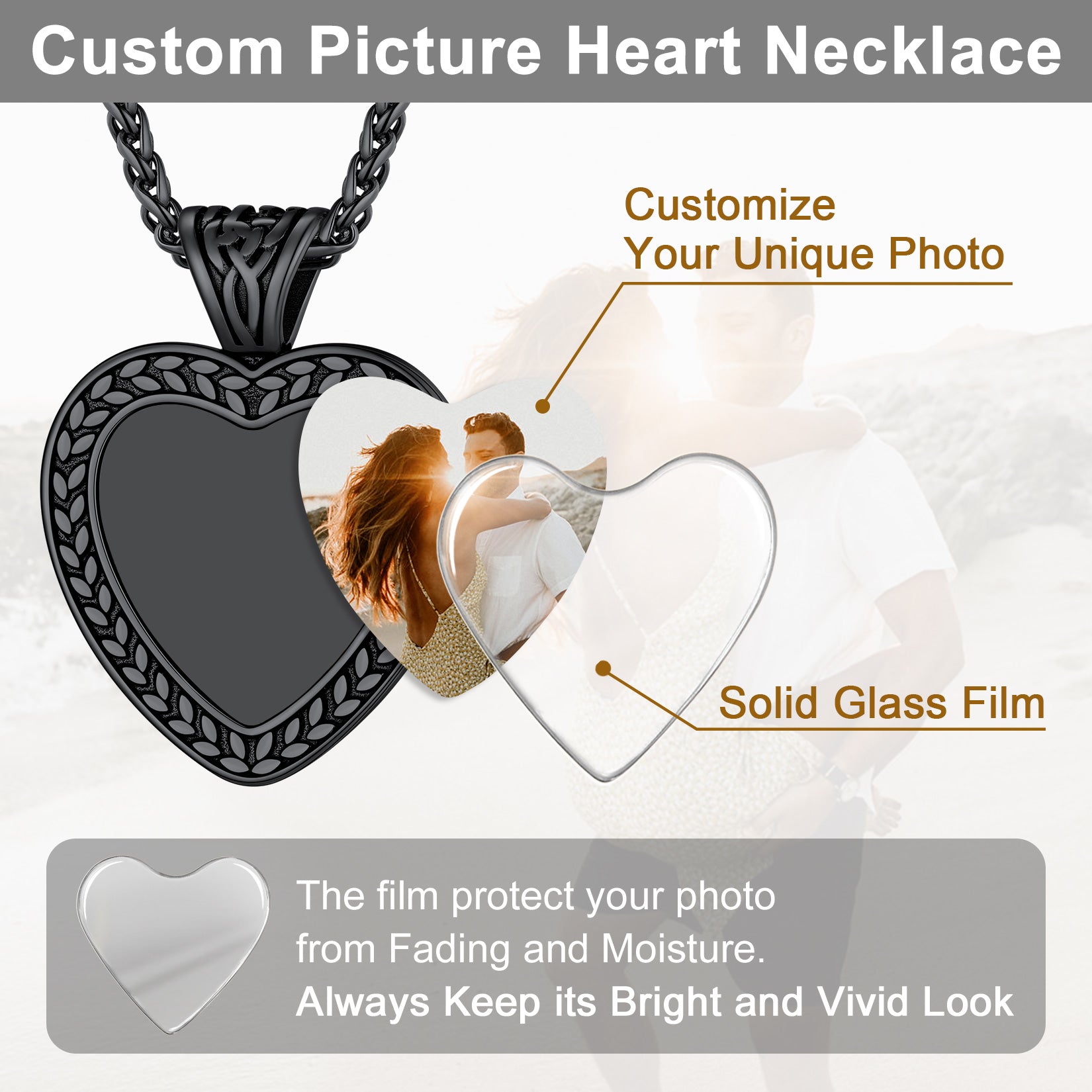 Customized Heart Photo Pendant Memorial Necklace for Women FaithHeart