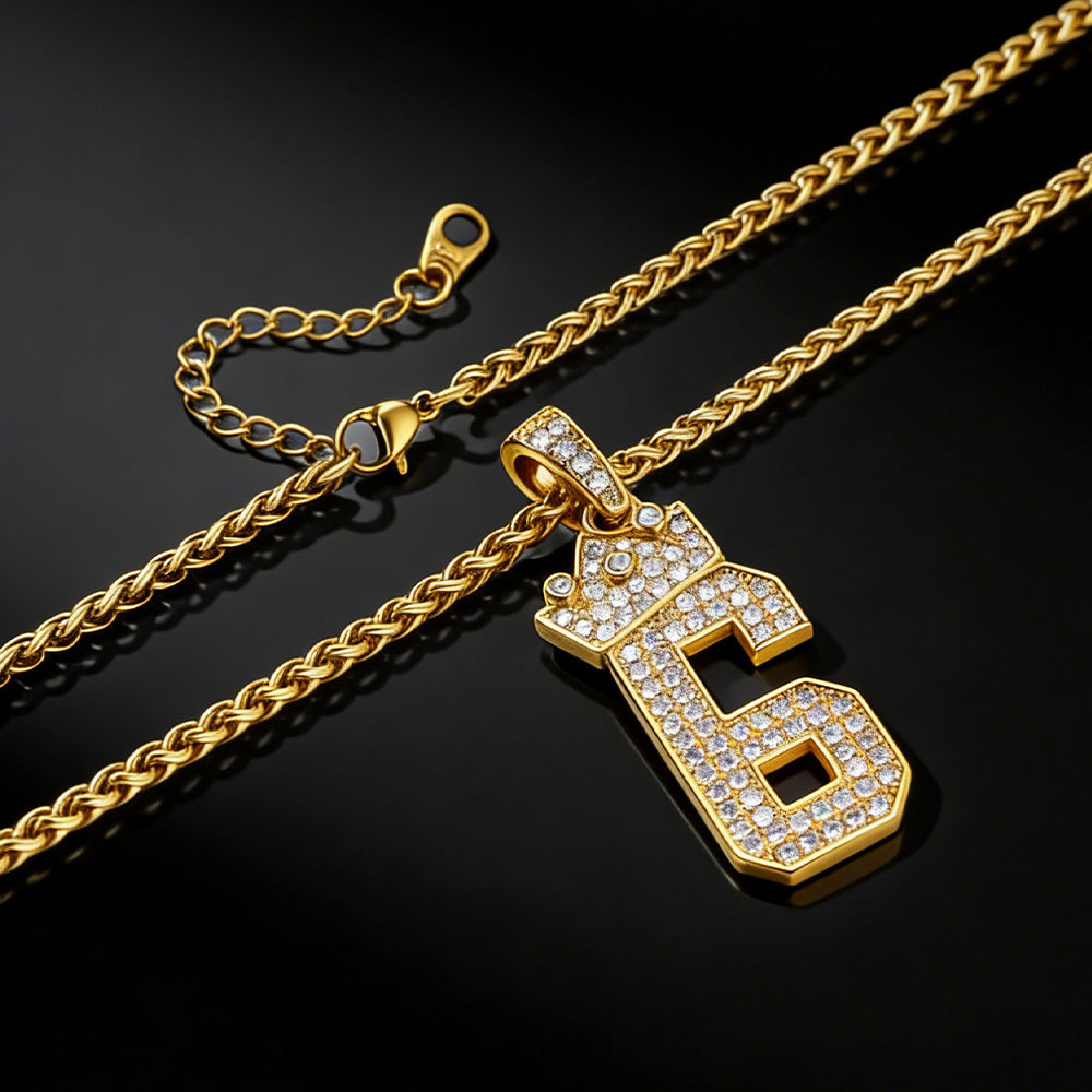 Bling Crown CZ Lucky Number Necklace for Men-  FaithHeart Jewelry