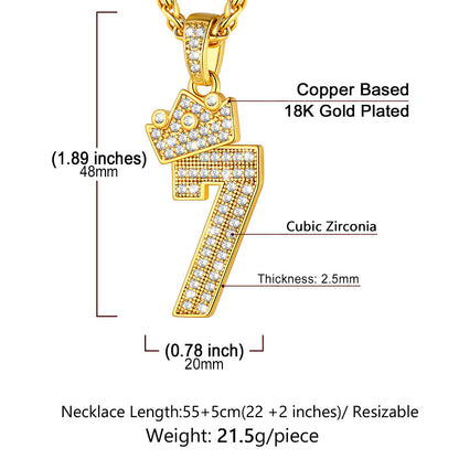 Bling Crown CZ Lucky Number Necklace for Men-  FaithHeart Jewelry
