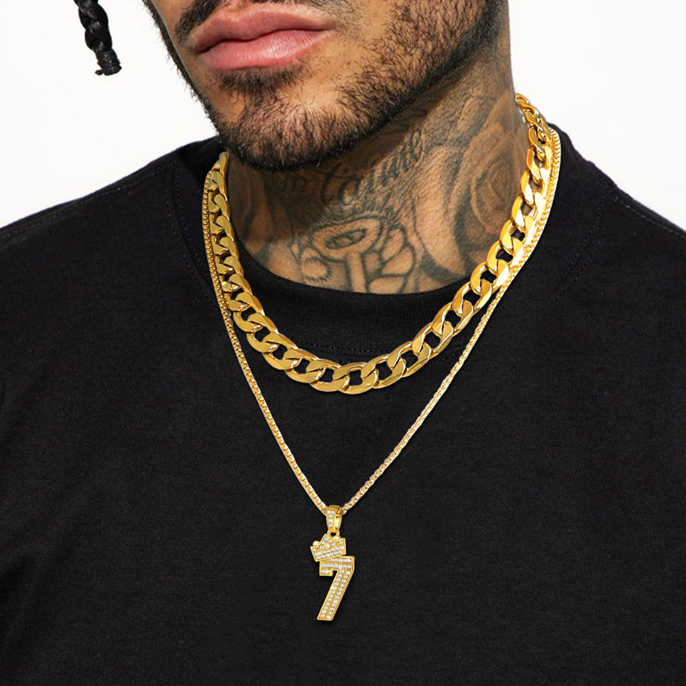 Bling Crown CZ Lucky Number Necklace for Men-  FaithHeart Jewelry