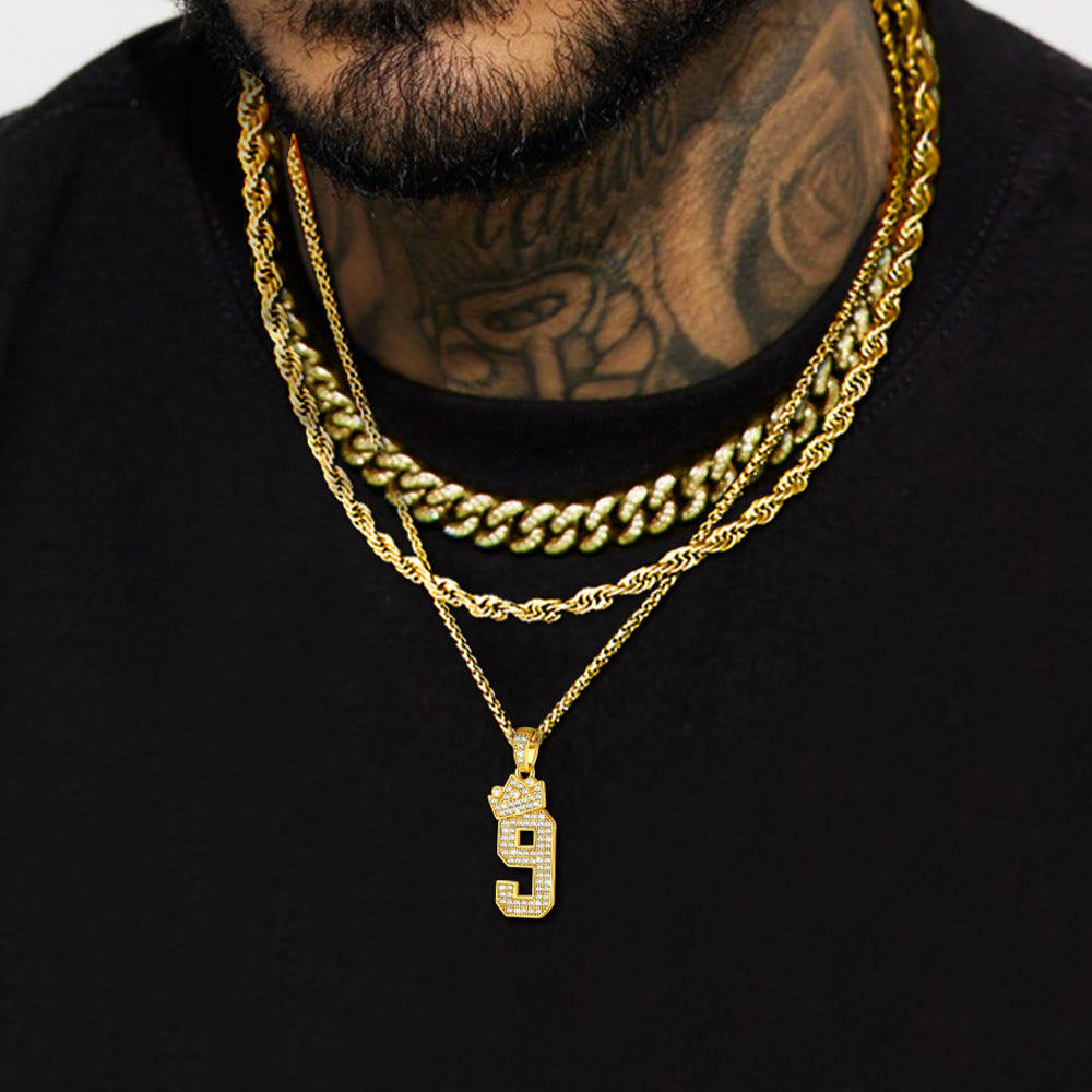Bling Crown CZ Lucky Number Necklace for Men-  FaithHeart Jewelry