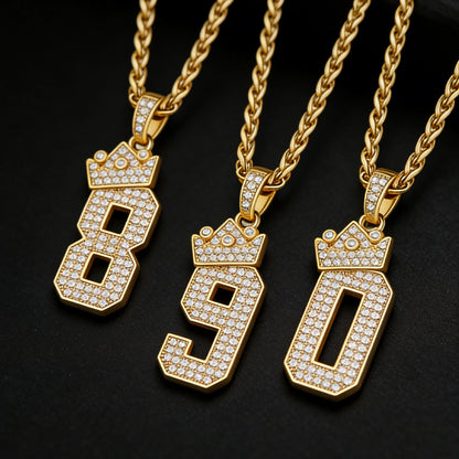 Bling Crown CZ Lucky Number Necklace for Men-  FaithHeart Jewelry