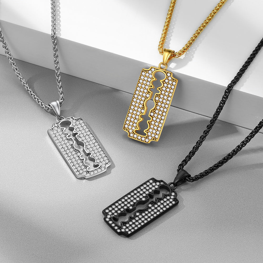  Razor Blade Pendant Necklace with Diamond for Men