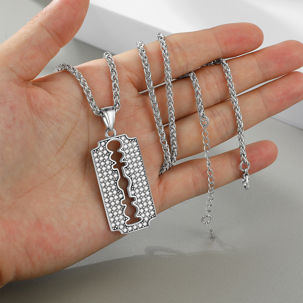  Razor Blade Pendant Necklace with Diamond for Men