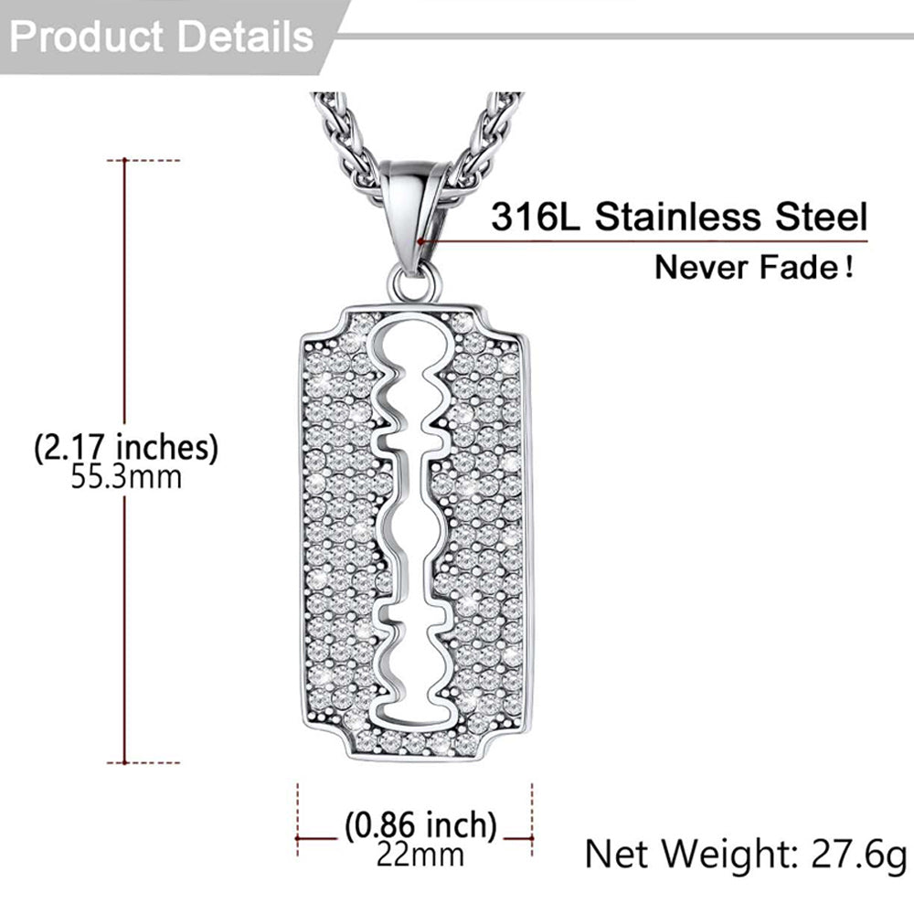  Razor Blade Pendant Necklace with Diamond for Men