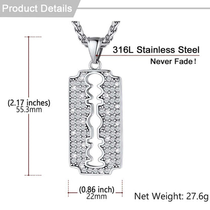  Razor Blade Pendant Necklace with Diamond for Men