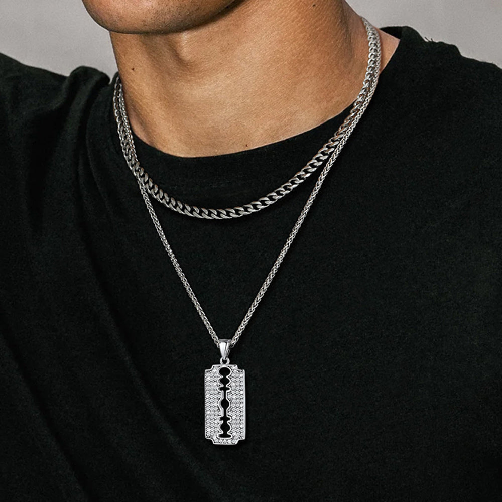  Razor Blade Pendant Necklace with Diamond for Men