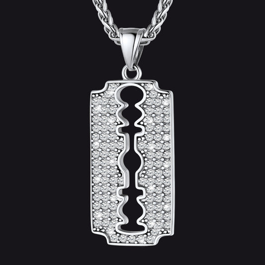 Steel Razor Blade Pendant Necklace with Diamond for Menimg