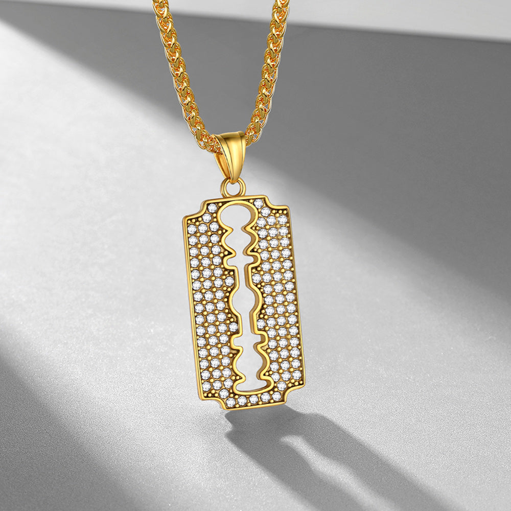 Hip Hop Razor Blade Pendant Necklace with CZ for Men – FaithHeart