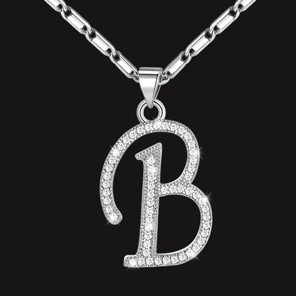 Silver letter B initial necklace with CZ crystals for women