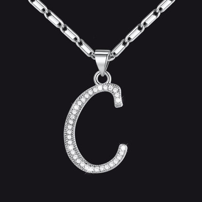 Silver letter C initial necklace with CZ crystals for women