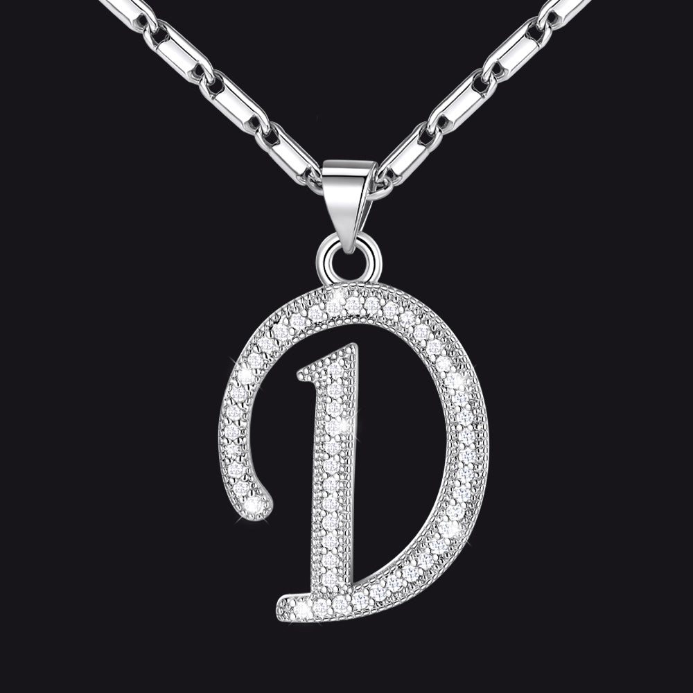 Silver letter D initial necklace with CZ crystals for women