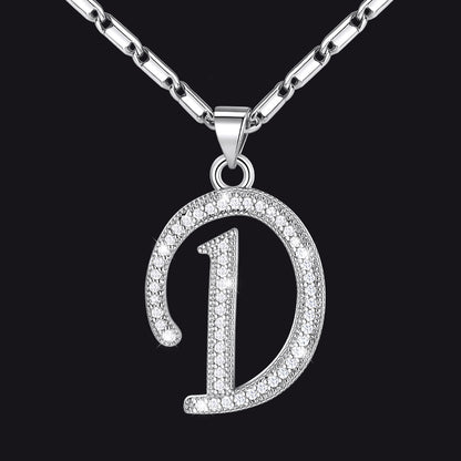 Silver letter D initial necklace with CZ crystals for women