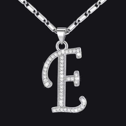 Silver letter E initial necklace with CZ crystals for women