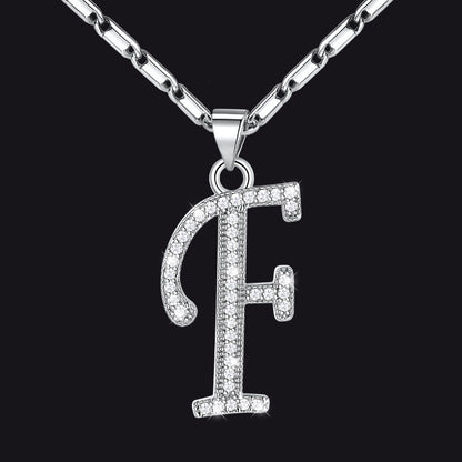 Silver letter F initial necklace with CZ crystals for women