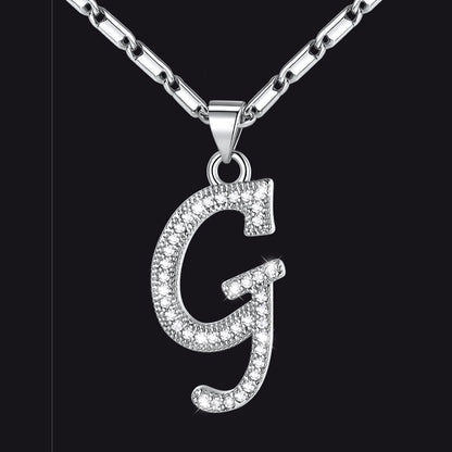 Silver letter G initial necklace with CZ crystals for women