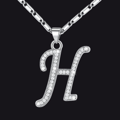 Silver letter H initial necklace with CZ crystals for women