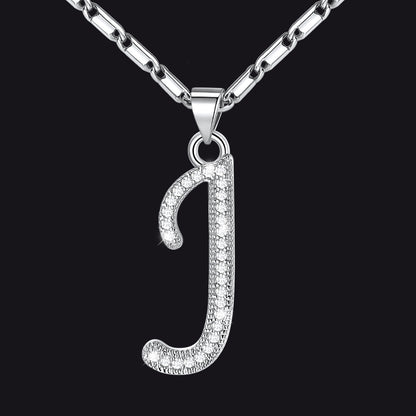 Silver letter J initial necklace with CZ crystals for women