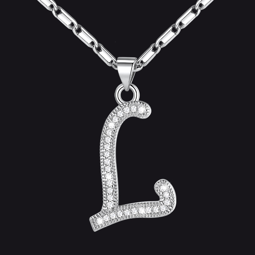 Silver letter L initial necklace with CZ crystals for women