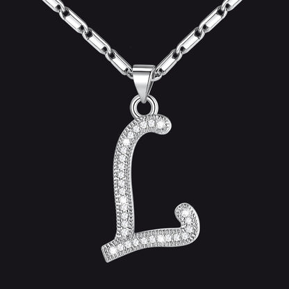 Silver letter L initial necklace with CZ crystals for women