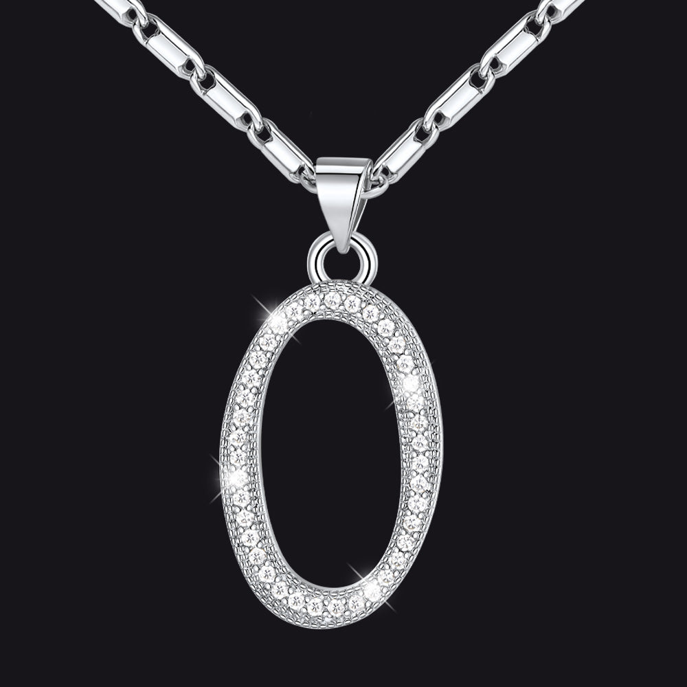Silver letter O initial necklace with CZ crystals for women