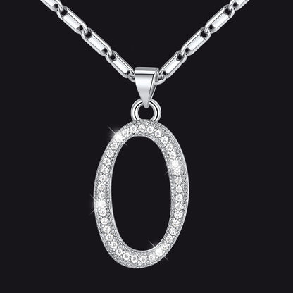 Silver letter O initial necklace with CZ crystals for women