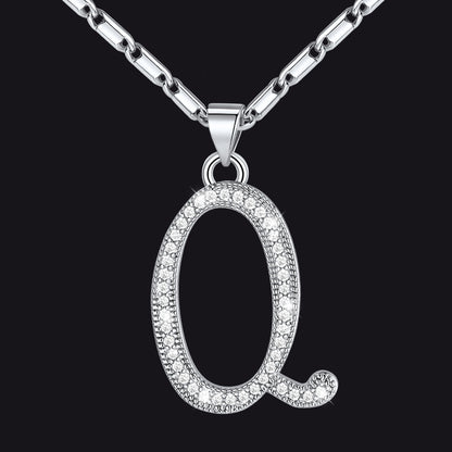 Silver letter Q initial necklace with CZ crystals for women