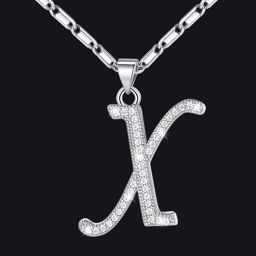 Silver letter X initial necklace with CZ crystals for women