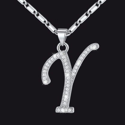 Silver letter Y initial necklace with CZ crystals for women