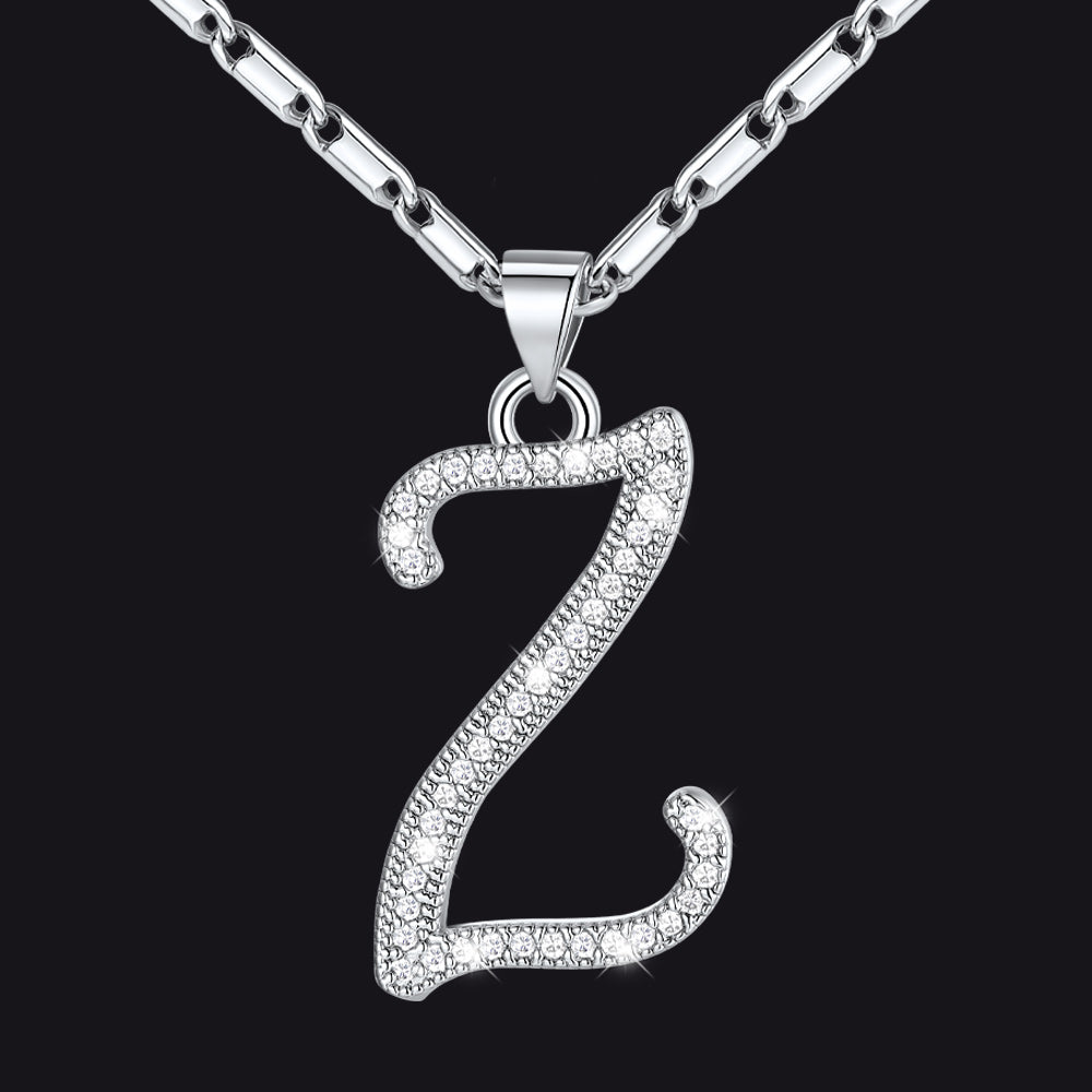 Silver letter Z initial necklace with CZ crystals for women
