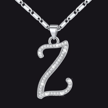 Silver letter Z initial necklace with CZ crystals for women