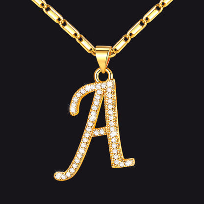 Gold letter A initial necklace with CZ crystals for women