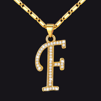 Gold letter F initial necklace with CZ crystals for women
