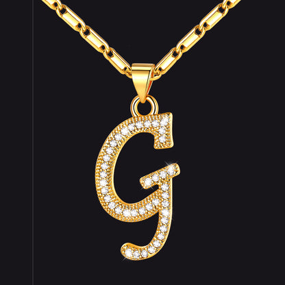 Gold letter G initial necklace with CZ crystals for women